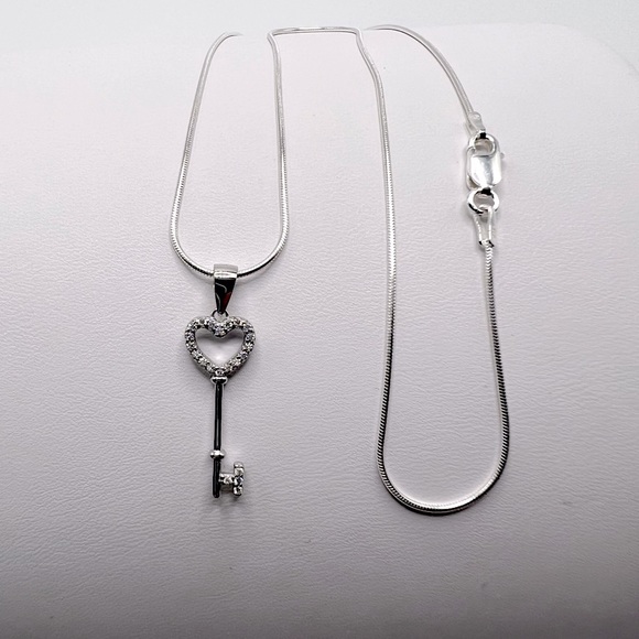 Sterling Silver Cz Key Necklace - Picture 13 of 16